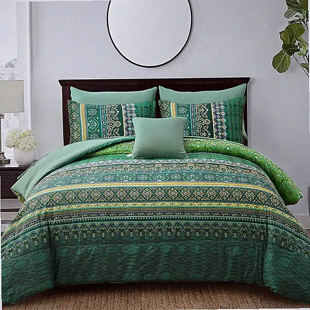 Boho Paisley Floral Striped Comforter Set 8-Pcs in a Bag Microfiber All Seasons