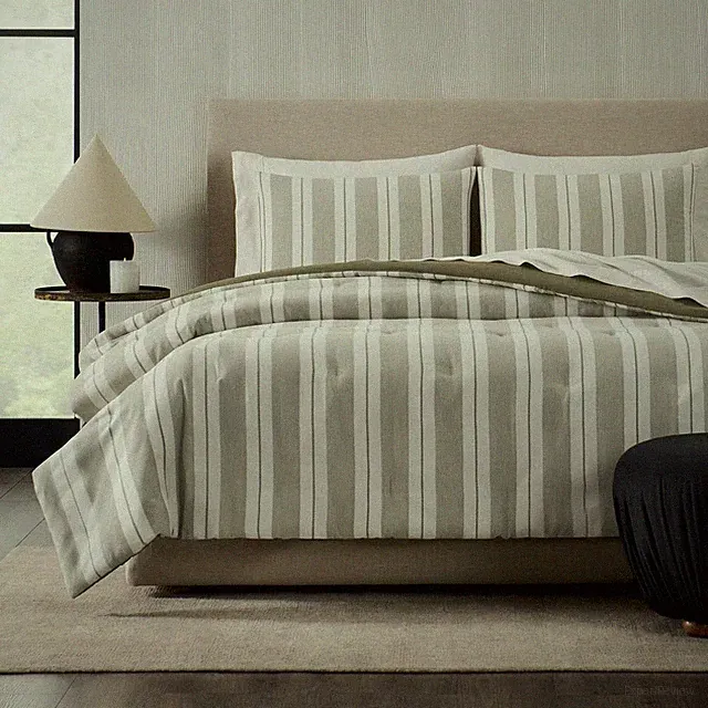 Jeremiah Brent Home 3pc Full/Queen Textured Stripe Cotton Comforter Set Green