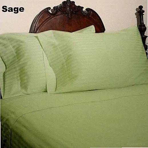 King Sage Green Stripe 4 Pc Bed Sheet Set 1000 Thread Count 100% Egyptian Cotton