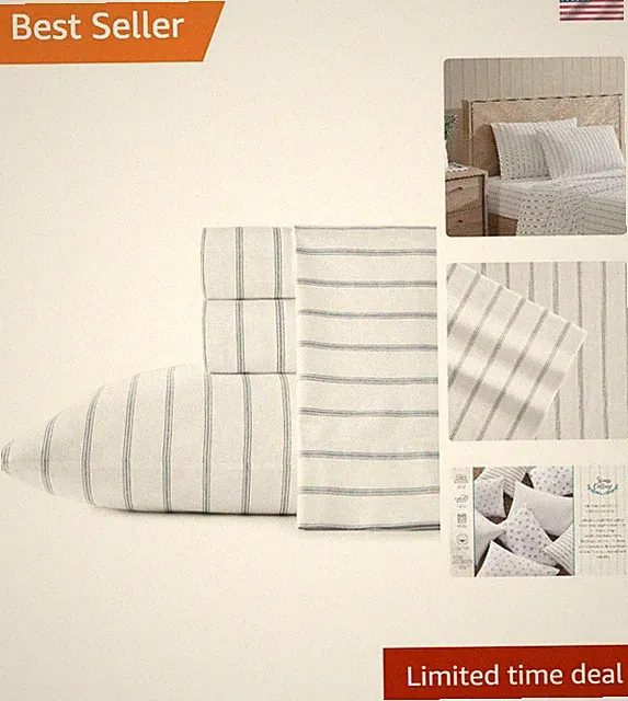 Luxury Queen Cotton Percale Sheet Set - Crisp Trenton Stripe Green Design