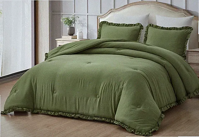 Nora 3-Piece Ruffled Edge Trim Soft Washed Microfiber Comforter Set