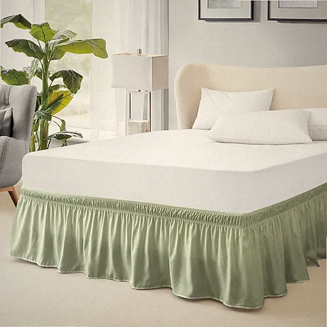 Queen Bed Skirt Elastic Fit 18" Drop Sage Green Hotel Quality