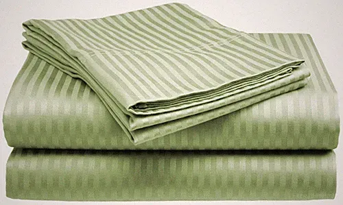 Queen Size Sage 400 Thread Count 100% Cotton Sateen Dobby Stripe Sheet Set
