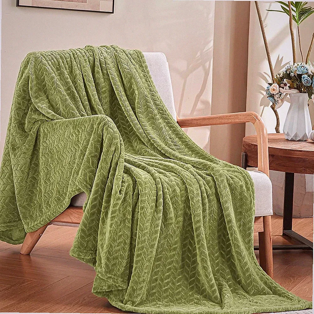 Sage Green Fleece Throw Blanket 50x60 - Soft, Lightweight, Washable